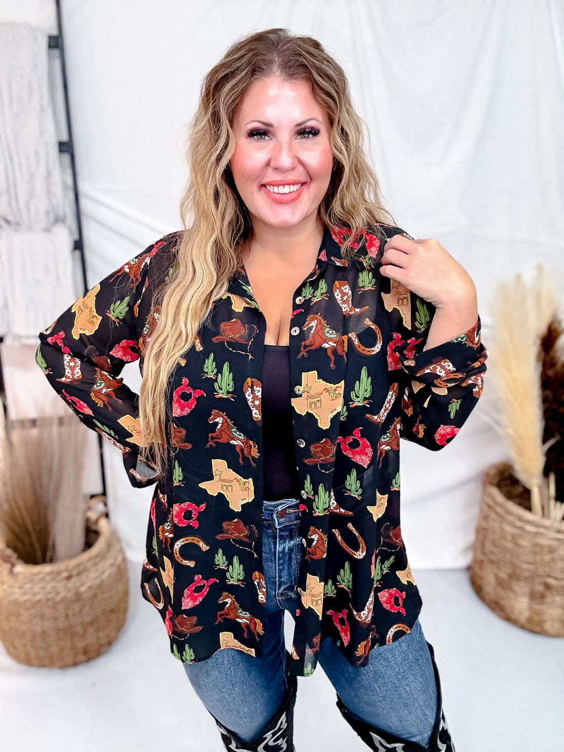 Smith Button Down Texas Hold Em' Long Sleeve Top - Whiskey Skies - SHOW ME YOUR MUMU
