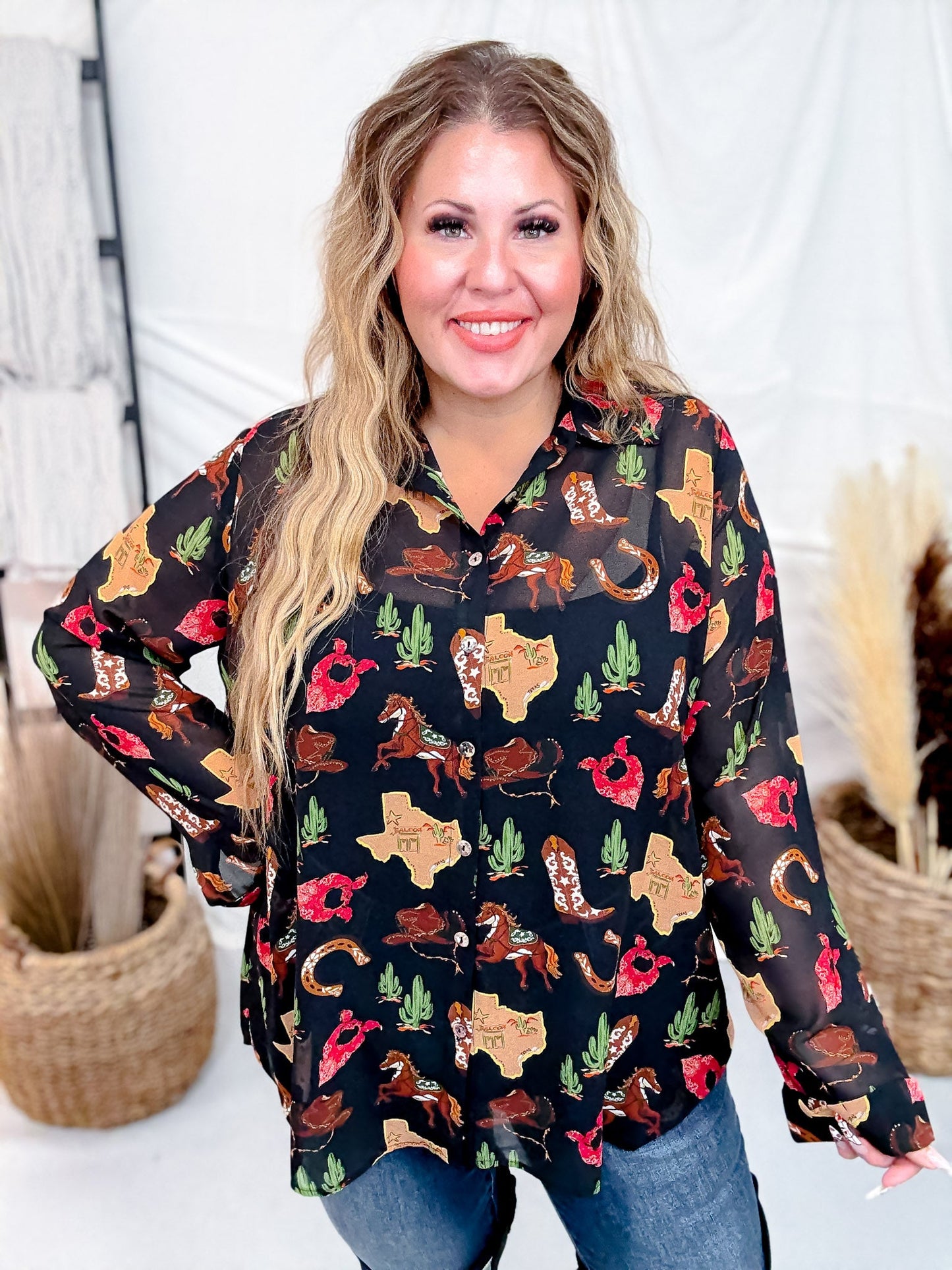 Smith Button Down Texas Hold Em' Long Sleeve Top - Whiskey Skies - SHOW ME YOUR MUMU