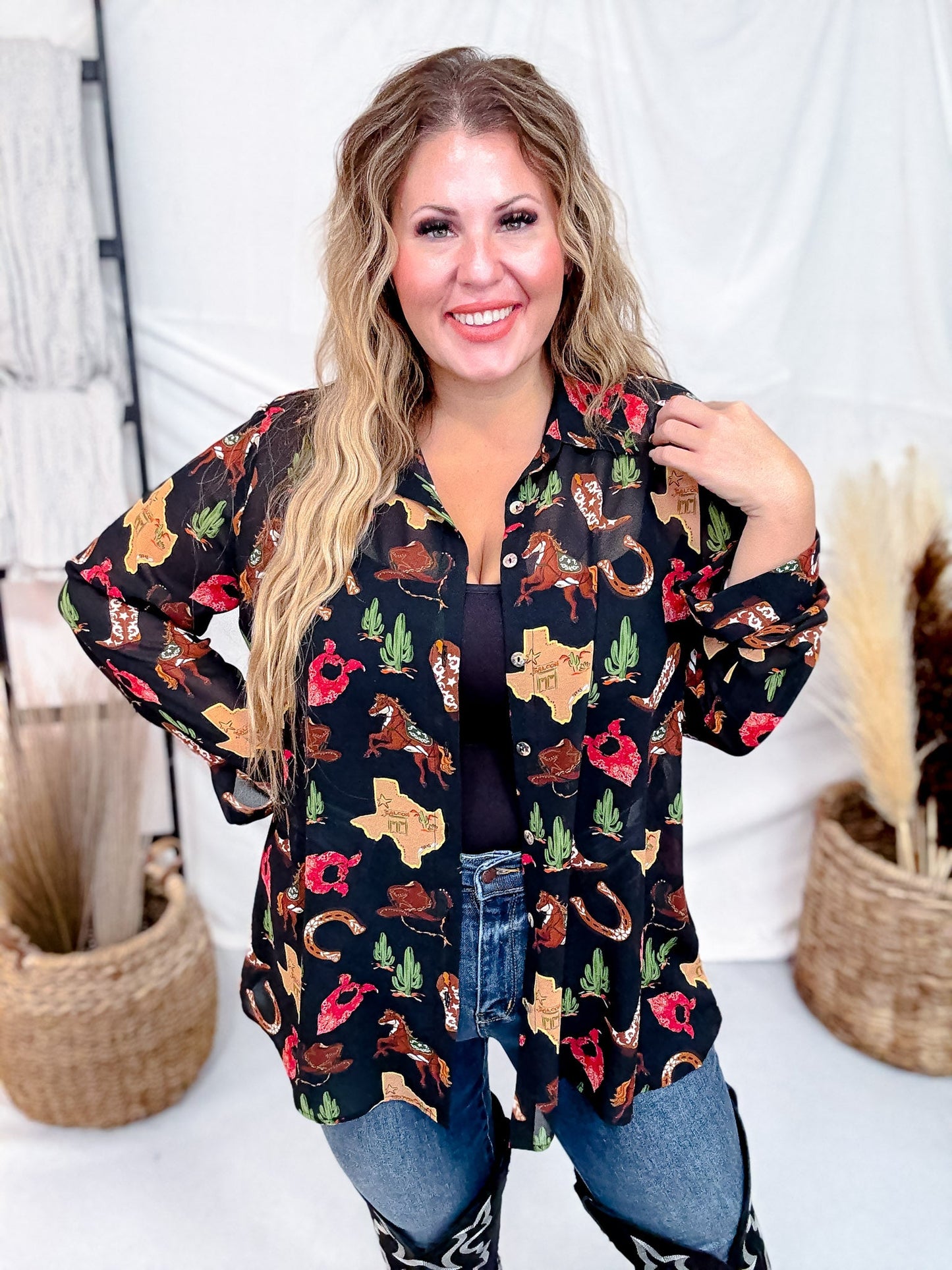 Smith Button Down Texas Hold Em' Long Sleeve Top - Whiskey Skies - SHOW ME YOUR MUMU