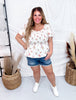 Smocked Floral Print Peplum Top with Puff Sleeves - Whiskey Skies - HAYDEN