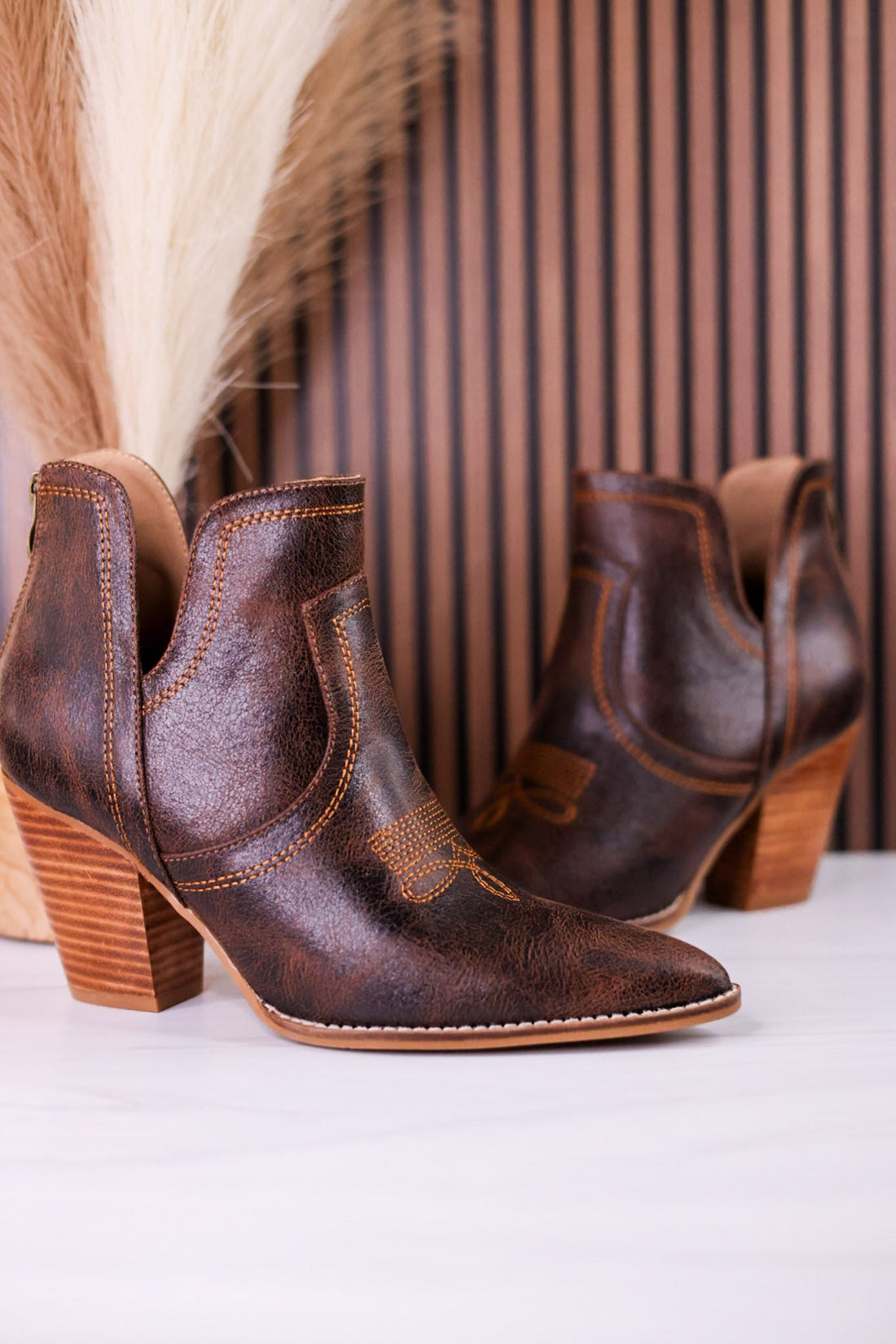 Smoke Show Espresso Faux Leather Western Ankle Boots - Whiskey Skies - CORKYS FOOTWEAR
