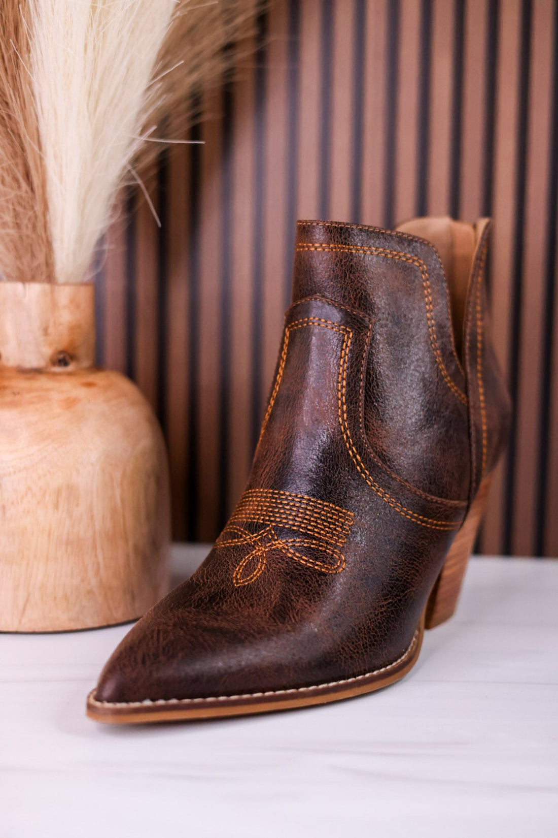 Smoke Show Espresso Faux Leather Western Ankle Boots - Whiskey Skies - CORKYS FOOTWEAR