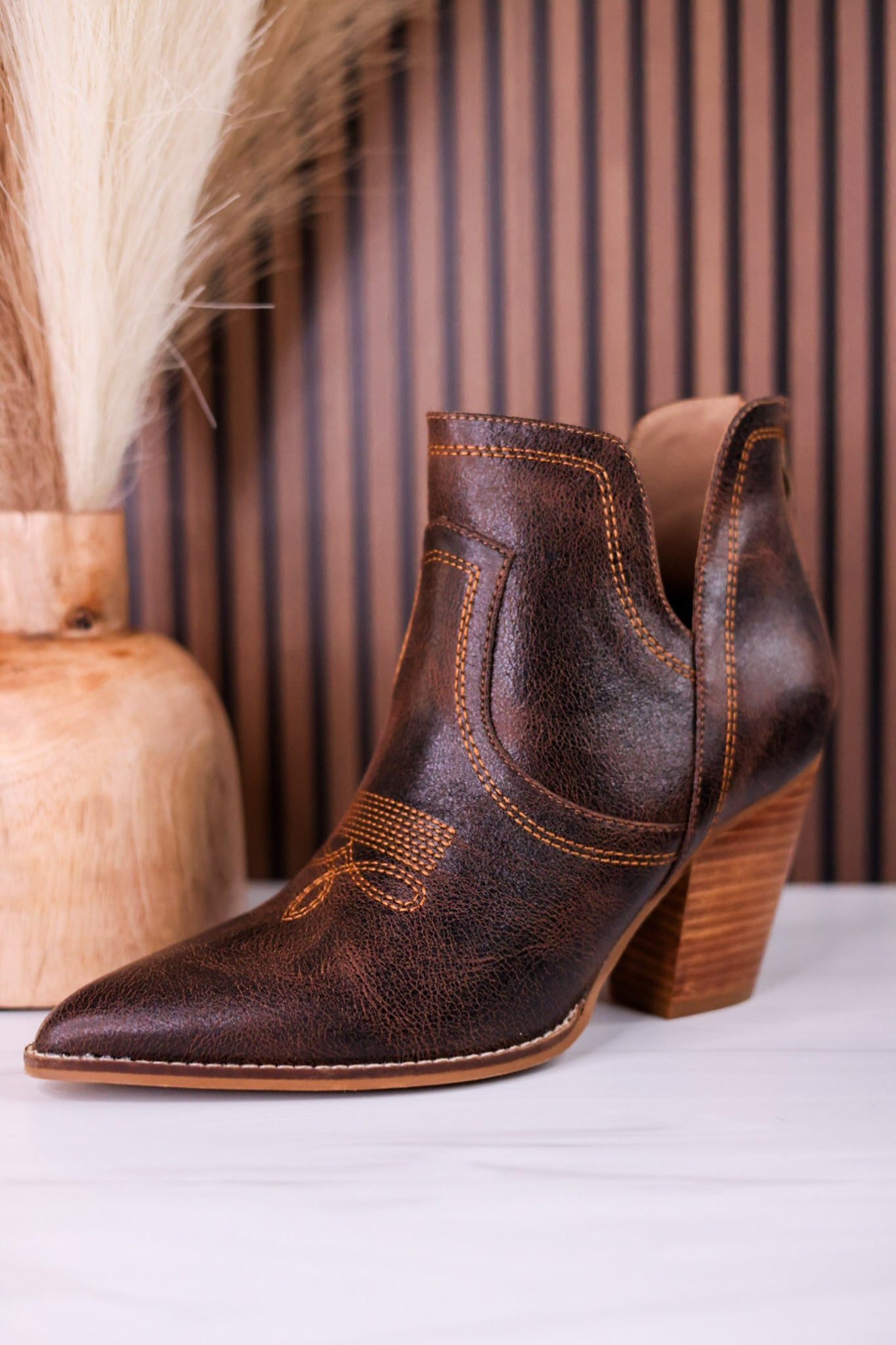 Smoke Show Espresso Faux Leather Western Ankle Boots - Whiskey Skies - CORKYS FOOTWEAR