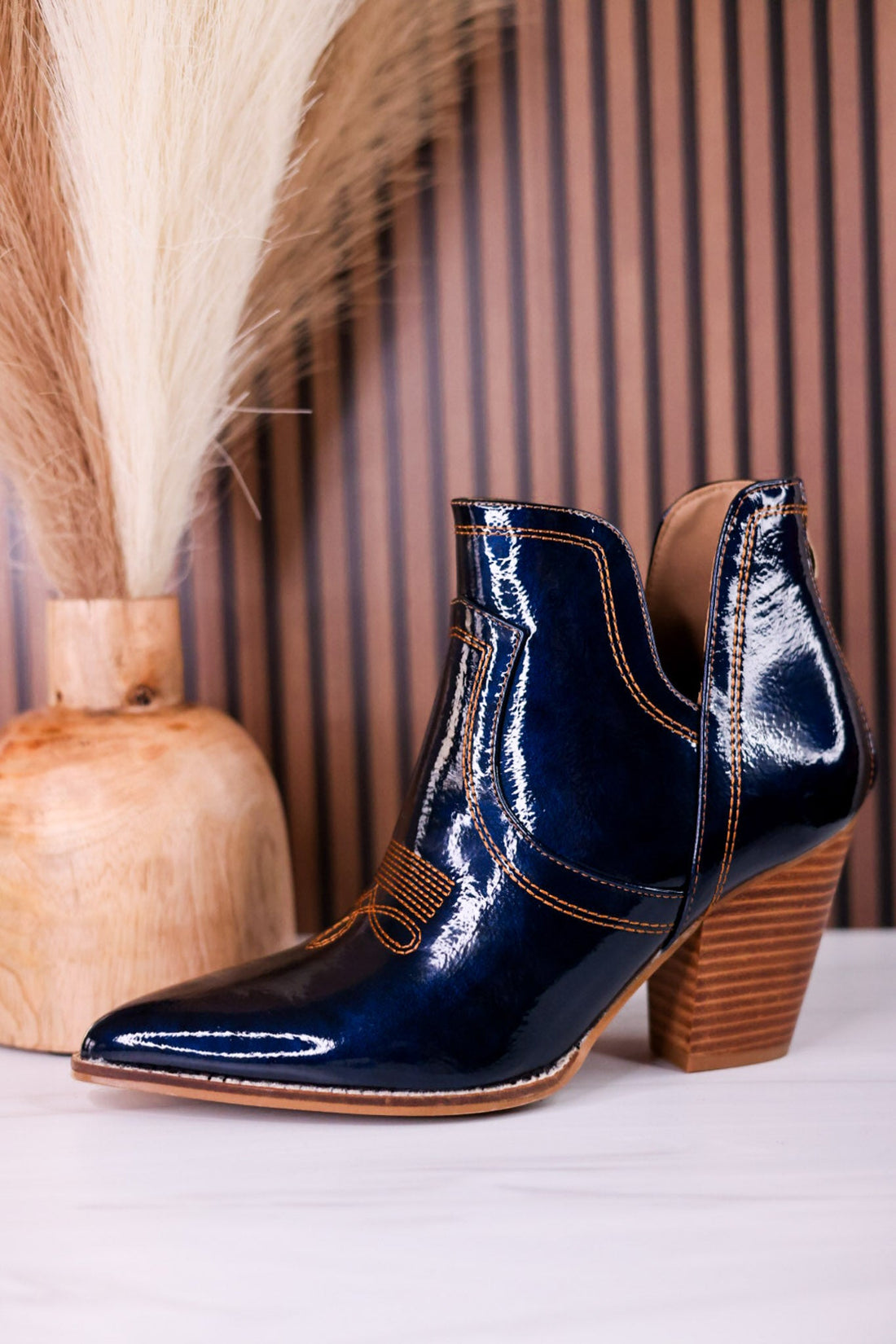 Smoke Show Teal Patent Leather Western Ankle Boots - Whiskey Skies - CORKYS FOOTWEAR