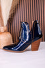 Smoke Show Teal Patent Leather Western Ankle Boots - Whiskey Skies - CORKYS FOOTWEAR