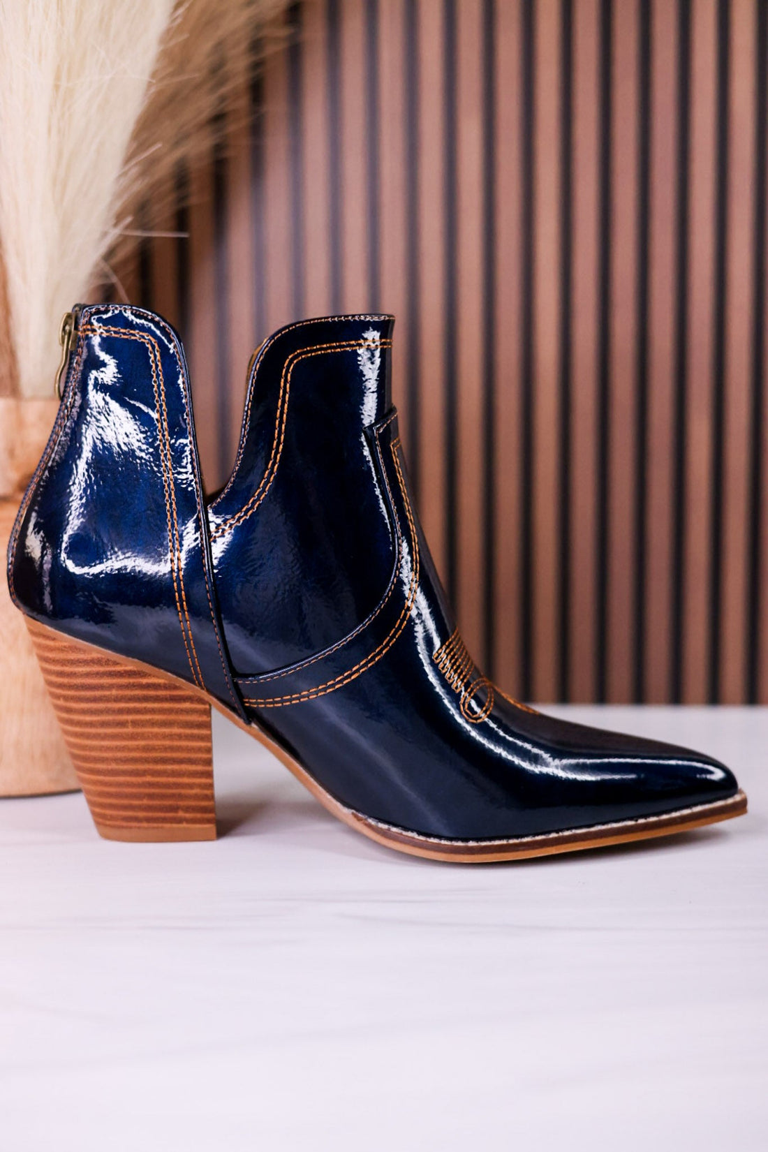 Smoke Show Teal Patent Leather Western Ankle Boots - Whiskey Skies - CORKYS FOOTWEAR