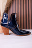 Smoke Show Teal Patent Leather Western Ankle Boots - Whiskey Skies - CORKYS FOOTWEAR