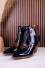 Smoke Show Teal Patent Leather Western Ankle Boots - Whiskey Skies - CORKYS FOOTWEAR