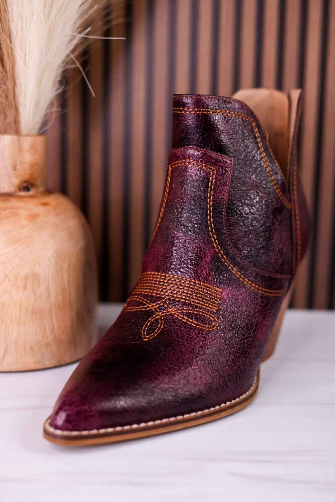 Smoke Show Wine Faux Leather Western Ankle Boots - Whiskey Skies - CORKYS FOOTWEAR