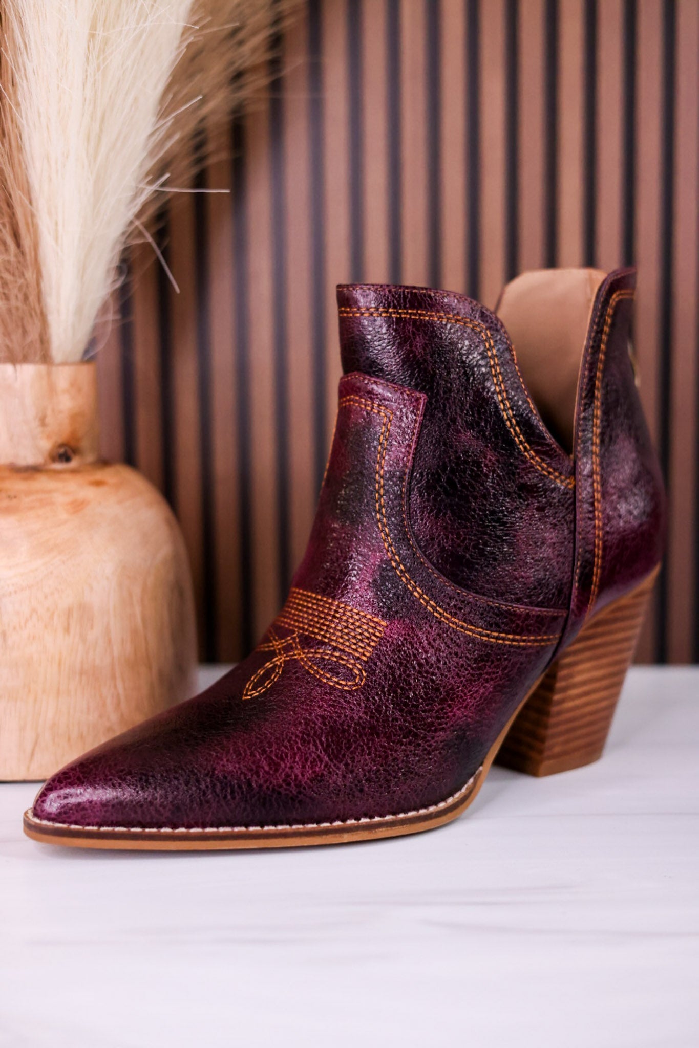 Smoke Show Wine Faux Leather Western Ankle Boots - Whiskey Skies - CORKYS FOOTWEAR