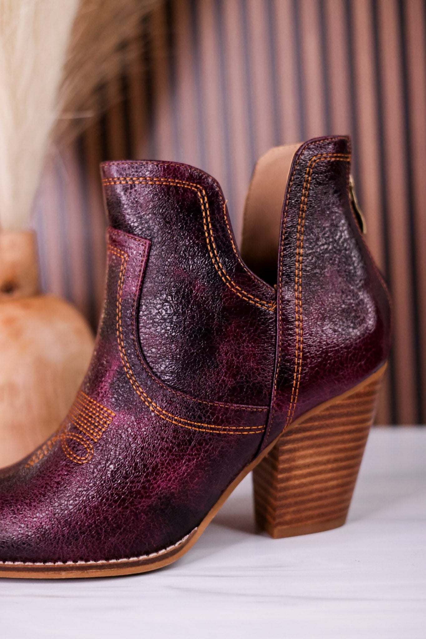 Smoke Show Wine Faux Leather Western Ankle Boots - Whiskey Skies - CORKYS FOOTWEAR