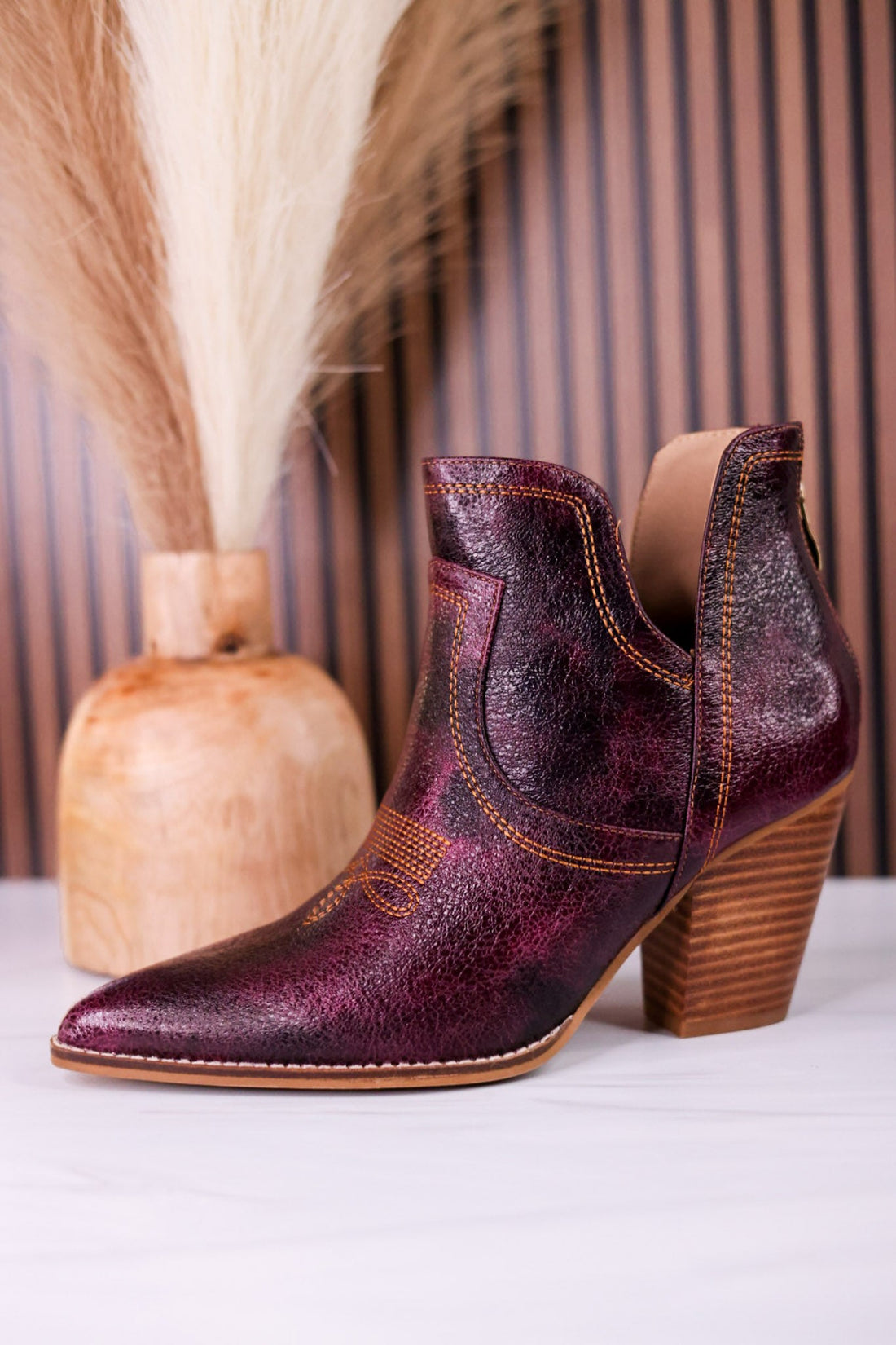 Smoke Show Wine Faux Leather Western Ankle Boots - Whiskey Skies - CORKYS FOOTWEAR