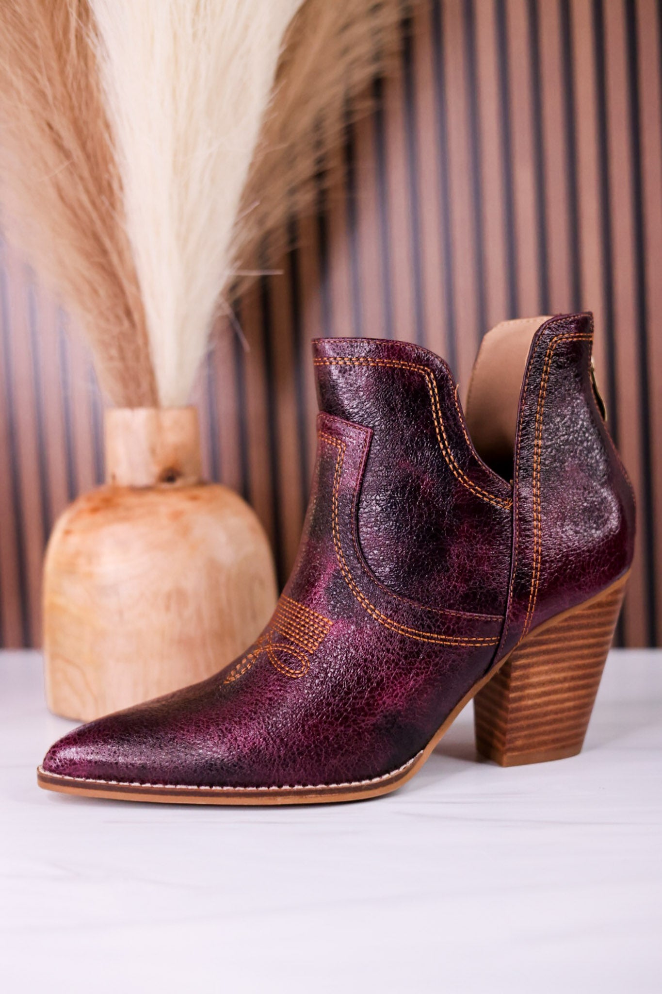 Smoke Show Wine Faux Leather Western Ankle Boots - Whiskey Skies - CORKYS FOOTWEAR