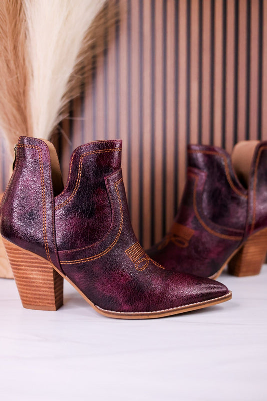 Smoke Show Wine Faux Leather Western Ankle Boots - Whiskey Skies - CORKYS FOOTWEAR