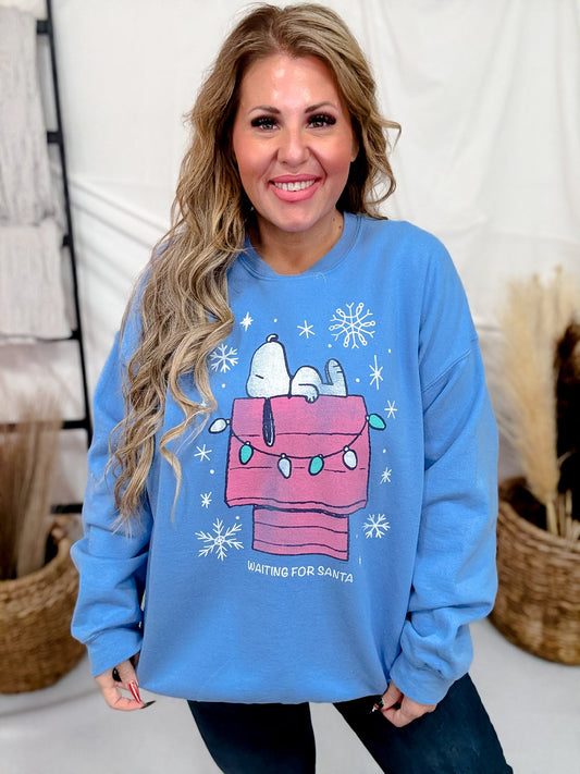 Snoopy "Waiting On Santa" Crew Neck Sweatshirt - Whiskey Skies - HYBRID APPAREL