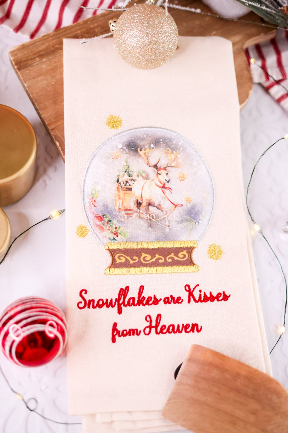 Snow Globe Reindeer Decorative Dishtowel - Whiskey Skies - PARK DESIGNS