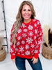 Snowflake Print Knit Sweatshirt In Red - Whiskey Skies - DEAR SCARLETT