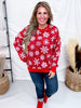 Snowflake Print Knit Sweatshirt In Red - Whiskey Skies - DEAR SCARLETT
