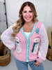 Snowman Cardigan With Sequin Sleeves - Whiskey Skies - SOUTHERN GRACE