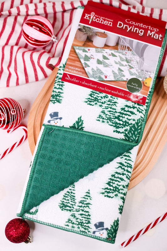 Snowman & Evergreen Kitchen Countertop Drying Mat - Whiskey Skies - KAY DEE DESIGNS