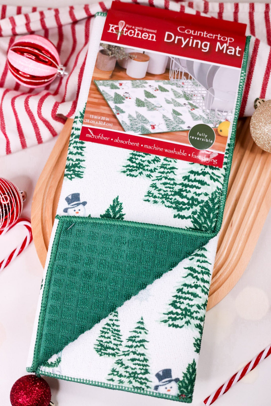 Snowman & Evergreen Kitchen Countertop Drying Mat - Whiskey Skies - KAY DEE DESIGNS