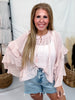Soft Pink Sheer Chiffon Top With Ruffle Sleeves - Whiskey Skies - ODDI