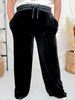 Soft Ribbed Thermal Wide Leg Black Pants - Whiskey Skies - UMGEE