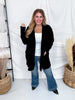 Solid Black Long Sleeve Knit Open Cardigan W/ Pockets - Whiskey Skies - WHITE BIRCH