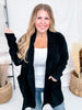 Solid Black Long Sleeve Knit Open Cardigan W/ Pockets - Whiskey Skies - WHITE BIRCH