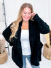 Solid Black Long Sleeve Knit Open Cardigan W/ Pockets - Whiskey Skies - WHITE BIRCH