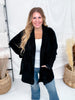 Solid Black Long Sleeve Knit Open Cardigan W/ Pockets - Whiskey Skies - WHITE BIRCH