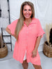 Solid Coral Short Sleeve Button Down - Whiskey Skies - GIGIO