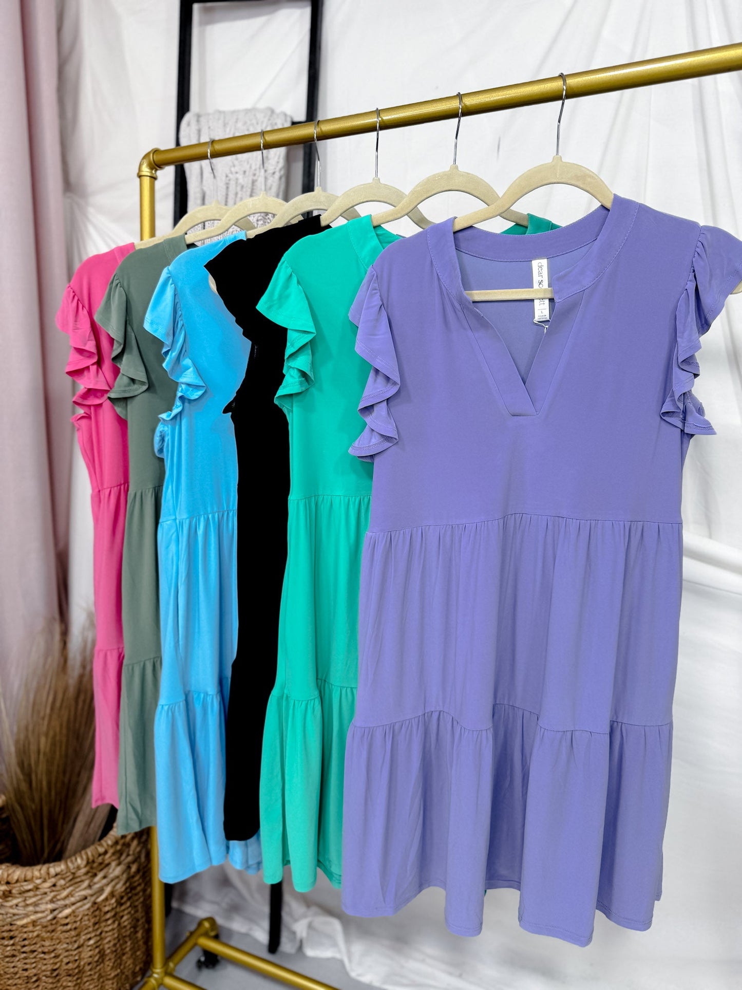 Solid Flutter Sleeve Tiered Wrinkle - Free Dress - Whiskey Skies - DEAR SCARLETT