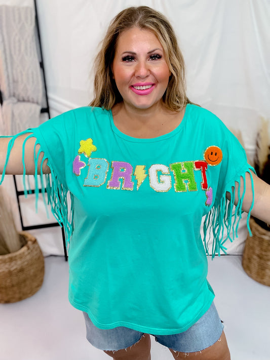 Solid Knit Turquoise Letter Patch Top - Whiskey Skies - ODDI