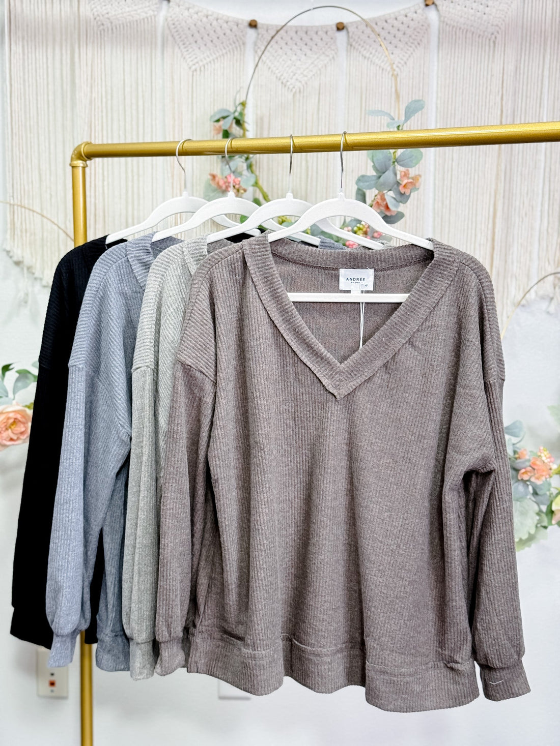 Solid Long Sleeve V - Neckline Tunic Top (4 Colors) - Whiskey Skies - ANDREE BY UNIT