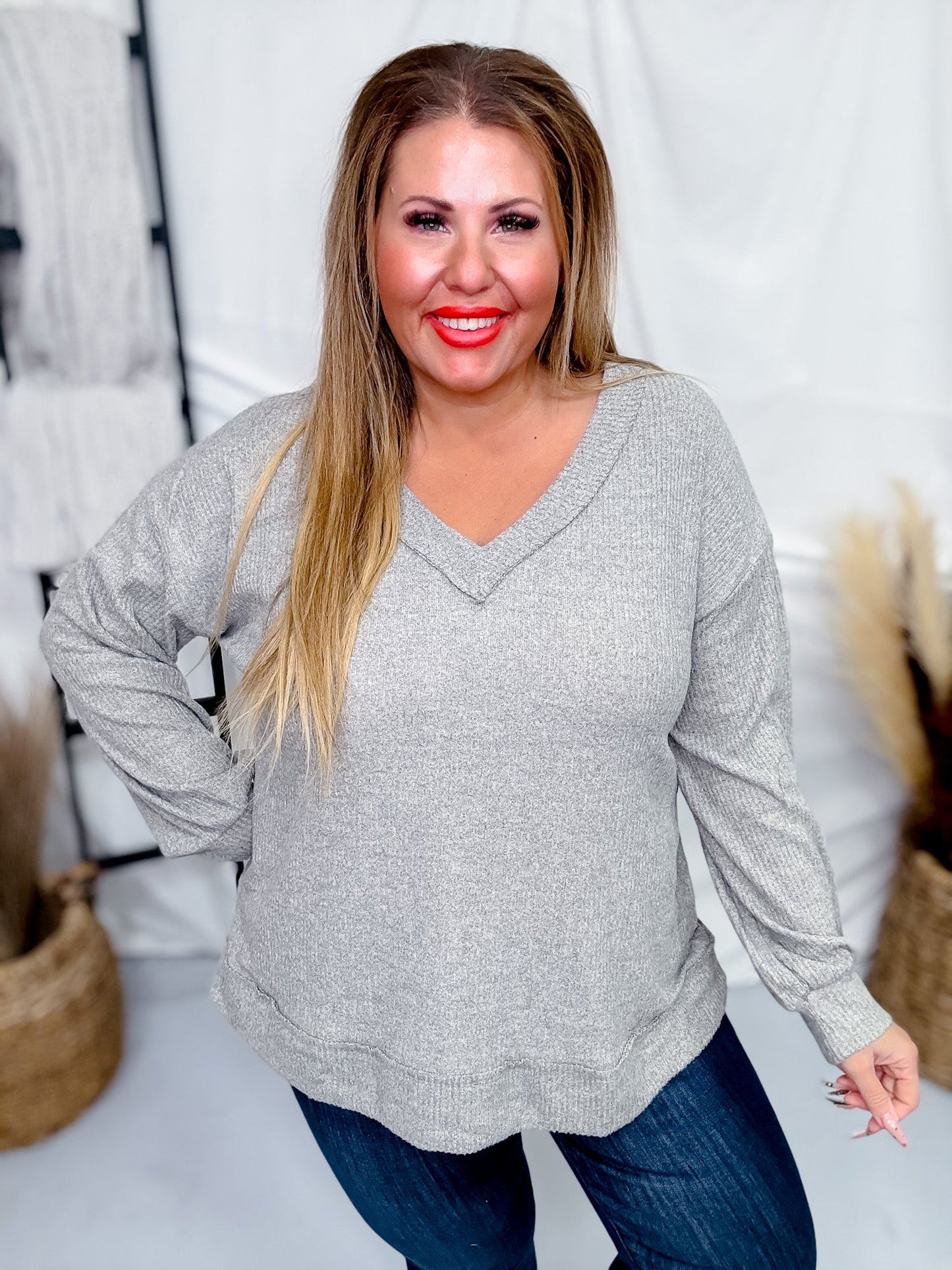 Solid Long Sleeve V - Neckline Tunic Top (4 Colors) - Whiskey Skies - ANDREE BY UNIT