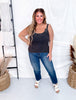 Solid Mineral Washed Black Tank Top W/ Horseshoe Neckline - Whiskey Skies - WHITE BIRCH
