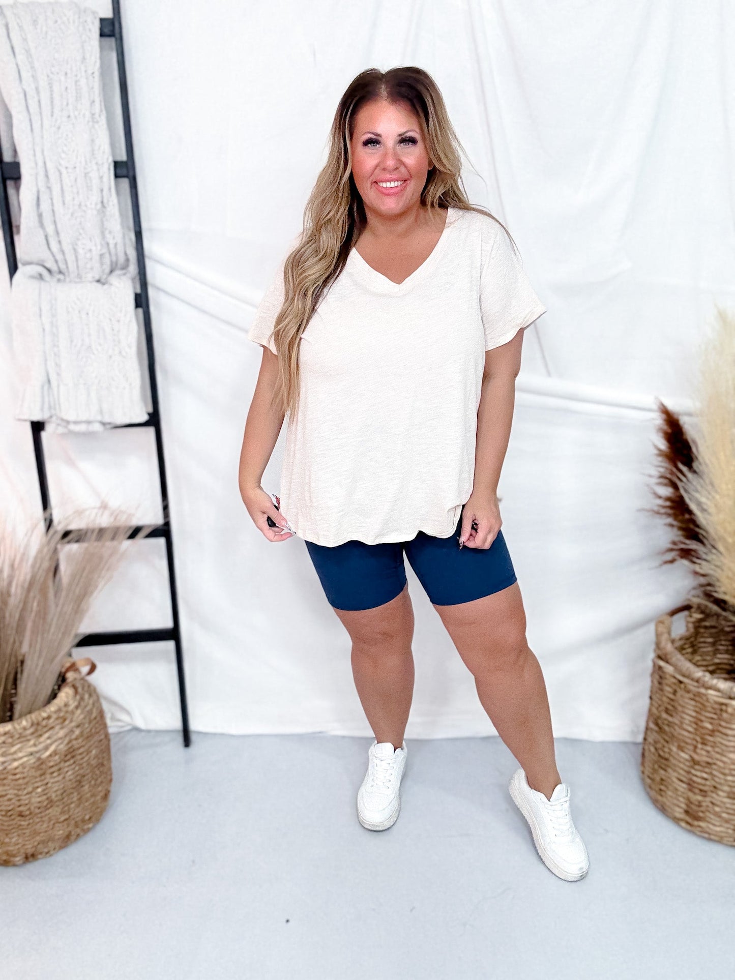 Solid Navy Biker Shorts - Whiskey Skies - JESS LEA