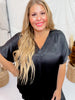 Solid Satin V - Neck Relaxed Fit Top in Black - Whiskey Skies - ANDREE BY UNIT