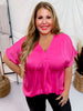 Solid Satin V - Neck Relaxed Fit Top in Hot Pink - Whiskey Skies - ANDREE BY UNIT