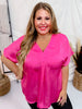 Solid Satin V - Neck Relaxed Fit Top in Hot Pink - Whiskey Skies - ANDREE BY UNIT