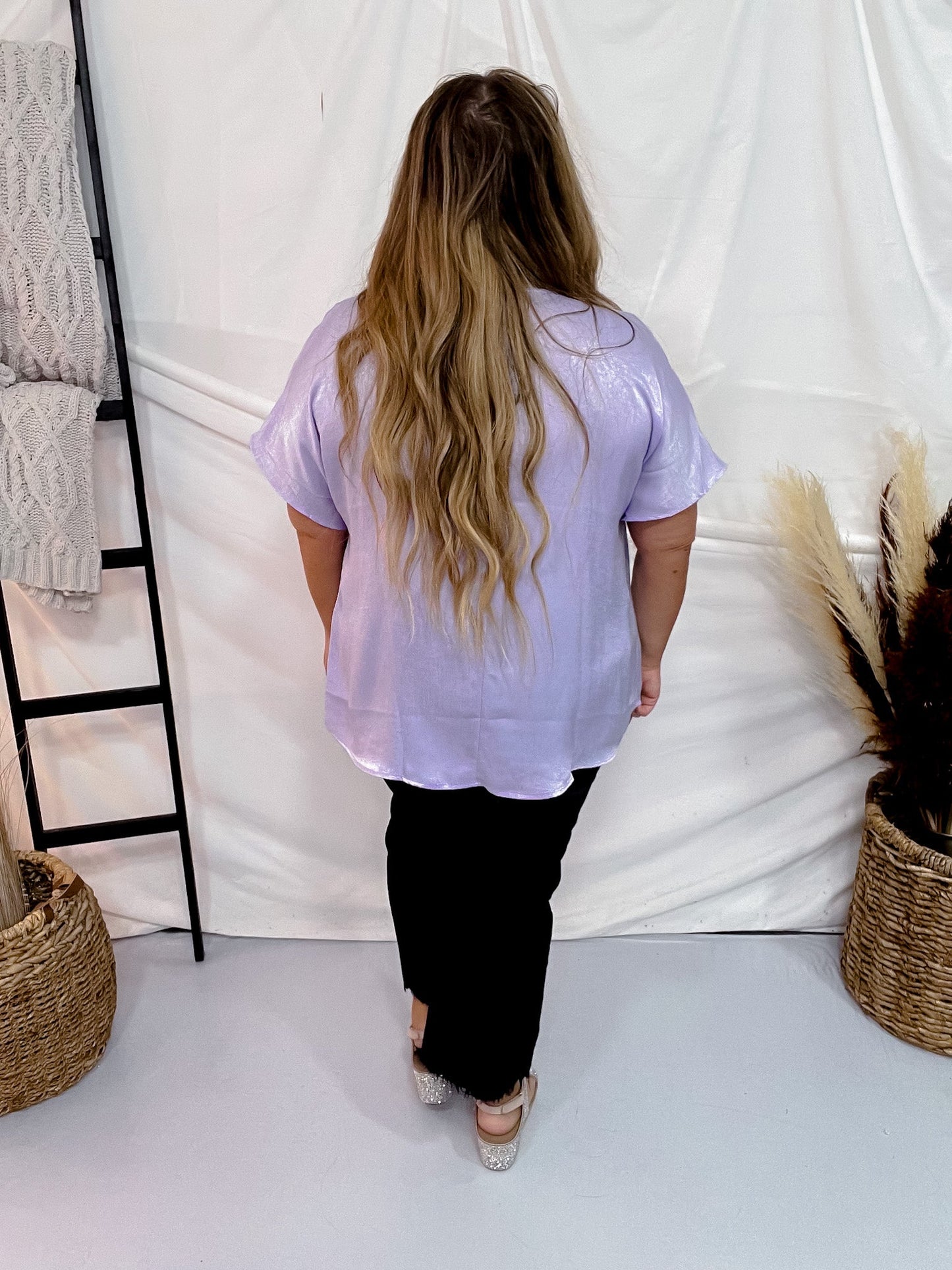 Solid Satin V - Neck Relaxed Fit Top in Lavender - Whiskey Skies - ANDREE BY UNIT