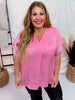 Solid Satin V - Neck Relaxed Fit Top in Pink Cosmos - Whiskey Skies - ANDREE BY UNIT