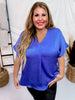 Solid Satin V - Neck Relaxed Fit Top in Royal Blue - Whiskey Skies - ANDREE BY UNIT