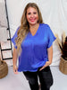 Solid Satin V - Neck Relaxed Fit Top in Royal Blue - Whiskey Skies - ANDREE BY UNIT