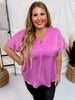 Solid Satin V - Neck Relaxed Fit Top in Spring Orchid - Whiskey Skies - ANDREE BY UNIT