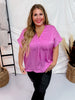 Solid Satin V - Neck Relaxed Fit Top in Spring Orchid - Whiskey Skies - ANDREE BY UNIT