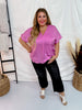 Solid Satin V - Neck Relaxed Fit Top in Spring Orchid - Whiskey Skies - ANDREE BY UNIT