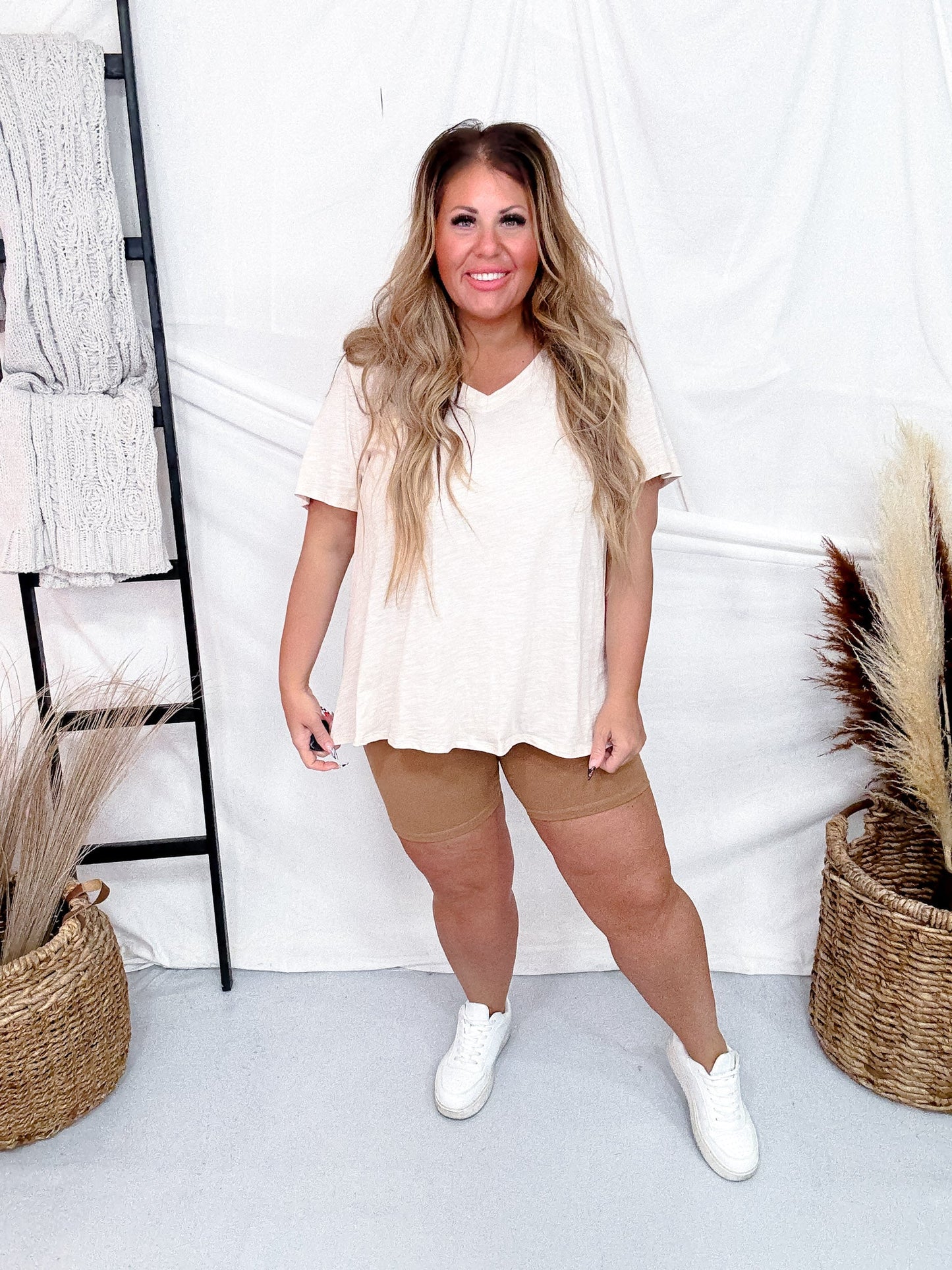 Solid Tan Biker Shorts - Whiskey Skies - JESS LEA
