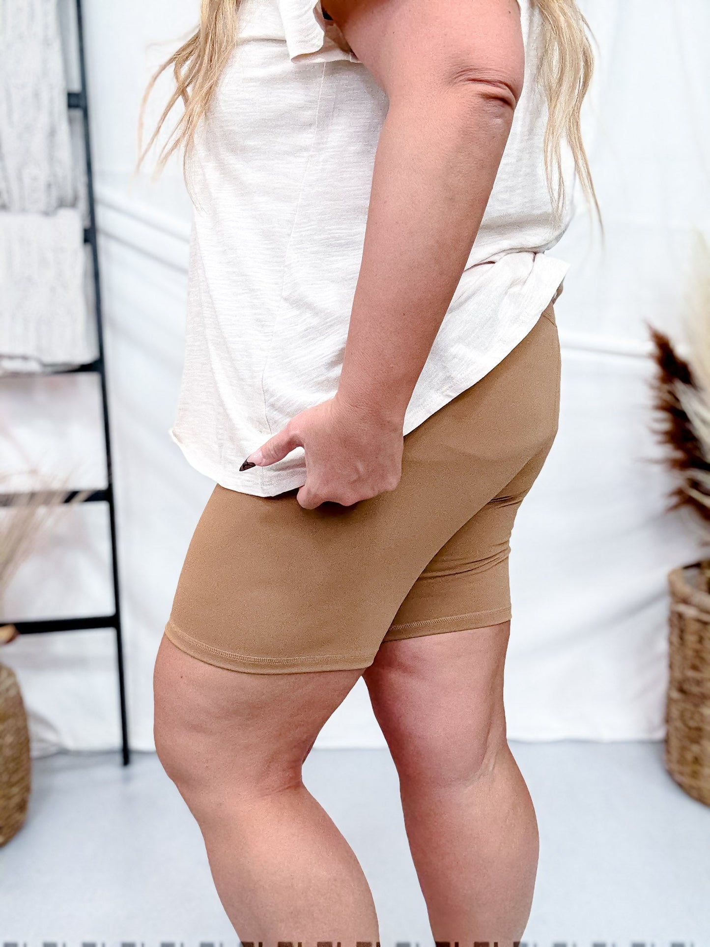 Solid Tan Biker Shorts - Whiskey Skies - JESS LEA